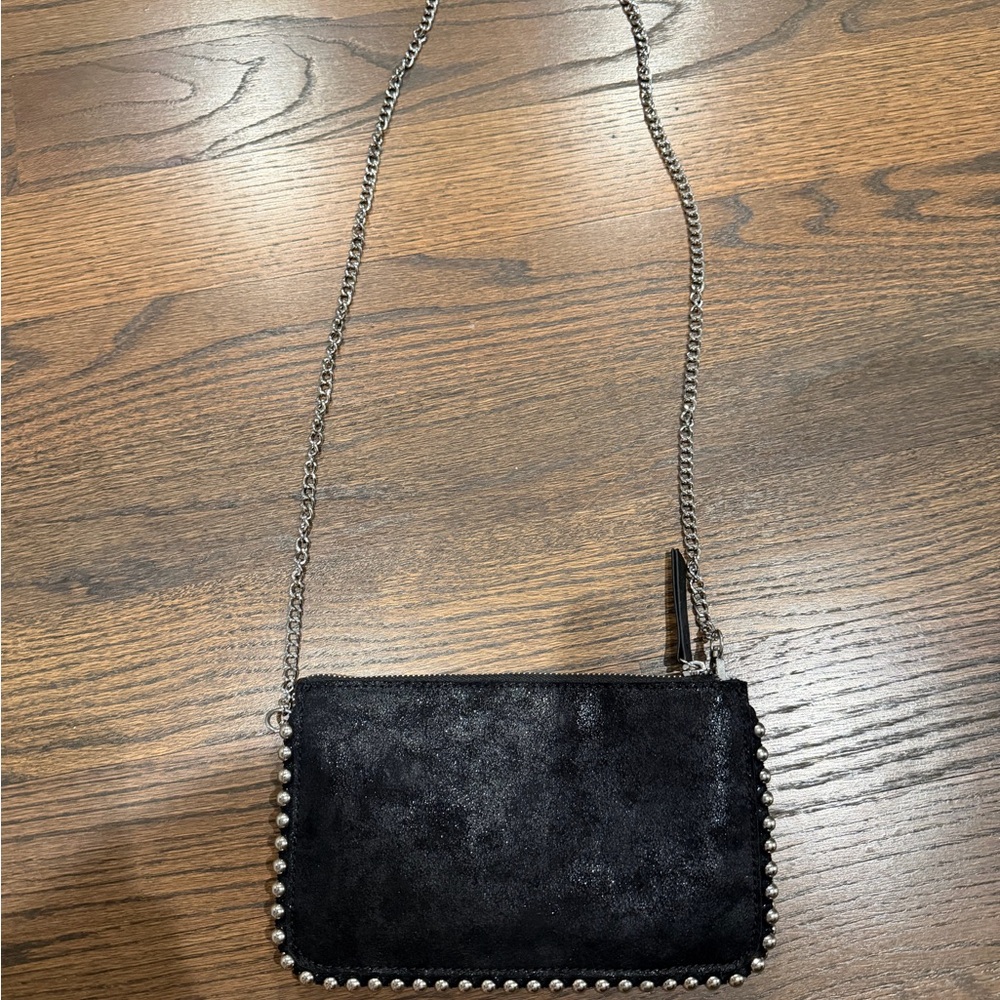 ZARA Black Suede Crossbody Bag with Silver Chain and Studs Worn Once